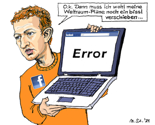 Cartoon: Facebook Milliarden-Verlust (medium) by MarkusSzy tagged facebook,zuckerberg,blackout,social,media,milliarden,verluste