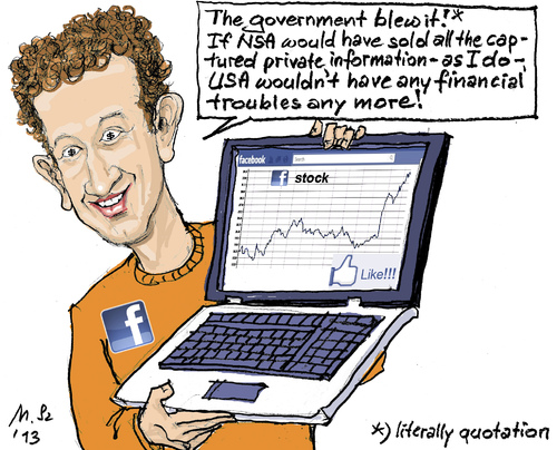 Cartoon: facebook stock (medium) by MarkusSzy tagged zuckerman,facebook,stock,nsa,usa,government