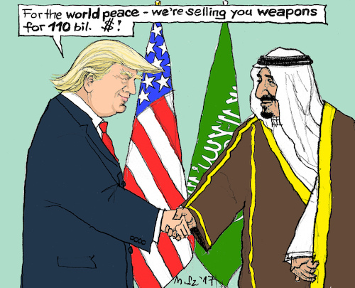 Cartoon: for the world peace (medium) by MarkusSzy tagged usa,saudi,arabia,trump,king,salman,peace,weapons