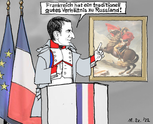 Cartoon: Französische Vermittlung? (medium) by MarkusSzy tagged russland,ukraine,frankreich,krieg,frieden,vermittler,macron,napoleon,1812