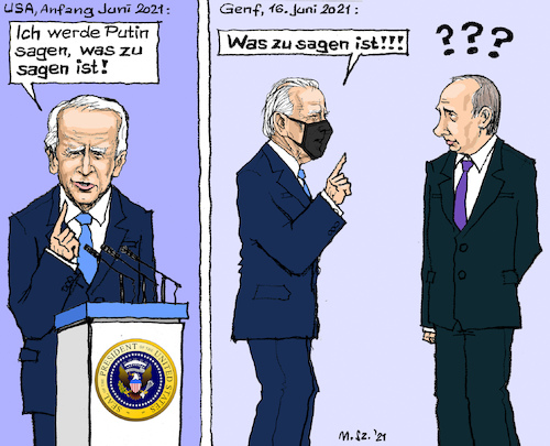 Cartoon: Gipfeltreffen in Genf (medium) by MarkusSzy tagged usa,russland,gipfeltreffen,gipfel,schweiz,genf,biden,putin