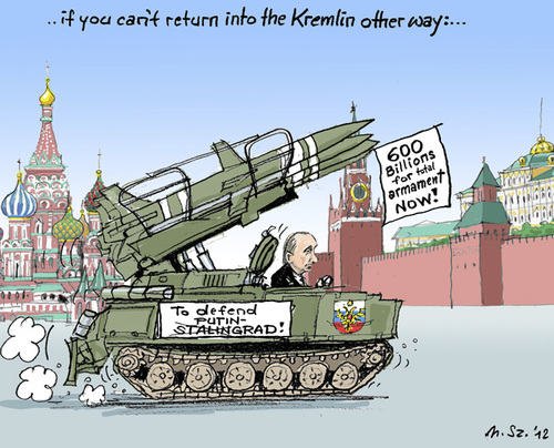 Cartoon: In a Tank.. (medium) by MarkusSzy tagged tank,armament,campaign,election,putin,russia