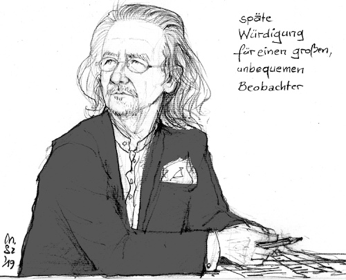 Cartoon: Literaturnobelpreis (medium) by MarkusSzy tagged literaturnobelpreis,peter,handke,poet,österreich,oslo,literatur,auszeichnung