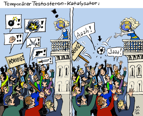 Cartoon: Lysistrata 2018 (medium) by MarkusSzy tagged fifa,fussball,wm,welt,politik,krieg,kriegstreiber,testosteron,männer,lysistrata,pazifismus,frieden,waffenstillstand,olympiaden
