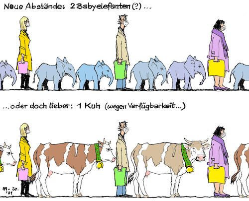 Cartoon: Neue Abstands-Regeln (medium) by MarkusSzy tagged österreich,infektionsgeschehen,regierung,verordnung,mindestabstände,personen,social,distancing,baby,elefant,meter,kuh,virus,corona,pandemie,covid19