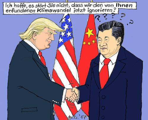 Cartoon: Neues diplomatisches Niveau (medium) by MarkusSzy tagged usa,china,trump,xi,diplomatie,klimawechsel
