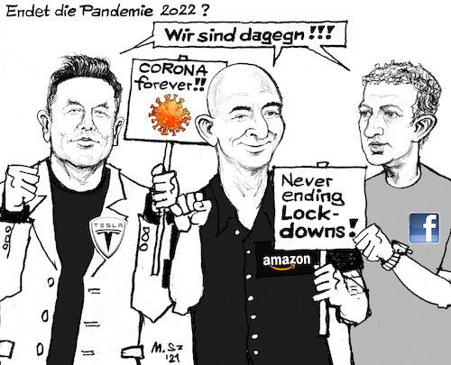 Cartoon: Pandemie der Umverteilung? (medium) by MarkusSzy tagged pandemie,kriese,wirtschaftskrise,umverteilung,technologie,konzerne,big,tech,musk,bezos,zuckerberg,tesla,amazon,meta,facebook