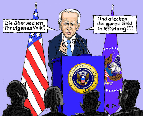 Cartoon: US-Olympia-Boykott (medium) by MarkusSzy tagged olympia,winterspiele,2022,china,peking,usa,boykott,biden,ethik,moral,menschenrechte,überwachung,rüstung