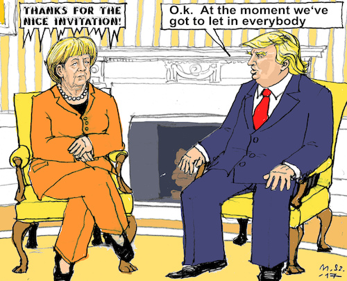 Cartoon: Warmly Welcome (medium) by MarkusSzy tagged usa,germany,trump,merkel,reception,welcome,visit