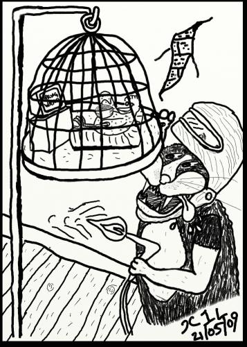 Cartoon: Dinnertime 3 (medium) by chriswannell tagged cat,torch,bird,gag,cartoon