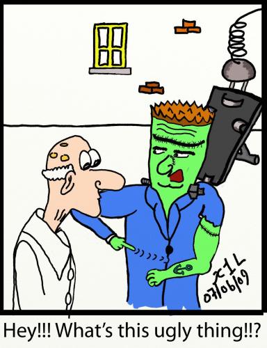 Cartoon: Frankys Critic (medium) by chriswannell tagged frankenstein,tatoo,gag,cartoon
