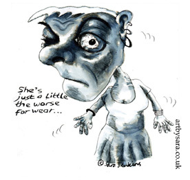 Cartoon: The worse for wear (medium) by artbysara tagged cartoons,caricatures,illlustrations,pen,ink,prints,graphic,design,publishing,humour