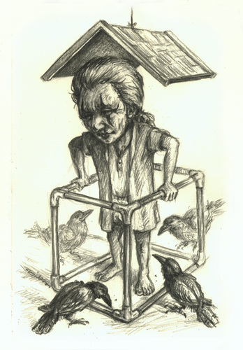 Cartoon: Bewacher (medium) by Thomas Bühler tagged raben,unglück,glück,pech,stimmung,angst,wächter,verzweiflung