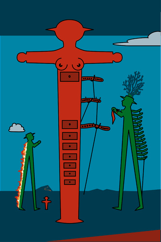 Cartoon: Homage Dalis brennende Giraffe (medium) by Thomas Bühler tagged künstler,kunst,gemälde,berühmtes,dali,ampelmännchen