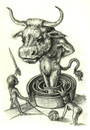 Cartoon: Das Ende des Minotaurus (small) by Thomas Bühler tagged mythologie sagen stark kraft muskeln kampf kämpfer kämpfen ungeheuer monster sieg griechenlan