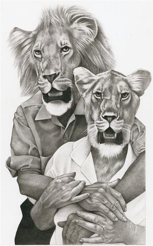 Cartoon: Lion Couple (medium) by jim worthy tagged animals,lions,cats,wild,illustration,nature