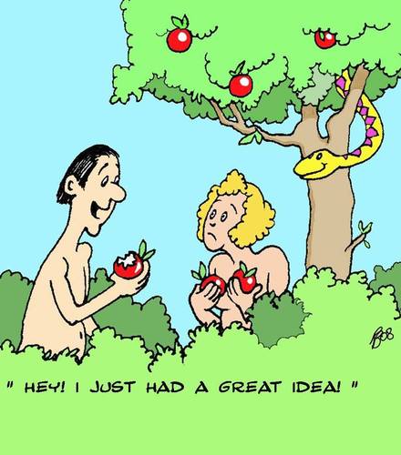 Cartoon: First Bite (medium) by aarbee tagged adam,eve,eden,serpent