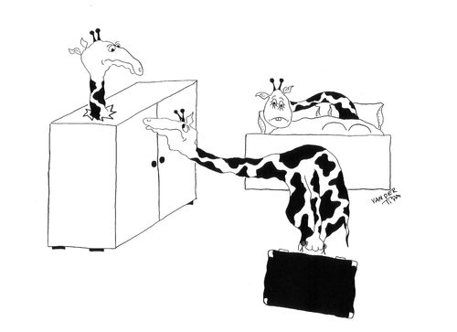 Cartoon: Darling I am home! (medium) by van der Tipa tagged lover,wardrobe,trip,romance,bed,home,giraffe