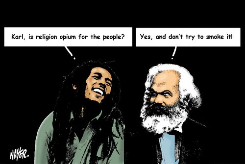 Cartoon: Bob meets Karl (medium) by Nayer tagged bob,marley,karl,marx,religion,opium