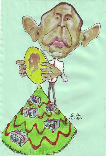 Cartoon: Obama Xmas Tree (medium) by zed tagged obama,usa,nobel,peace,prize,world,crisis,portrait,caricature