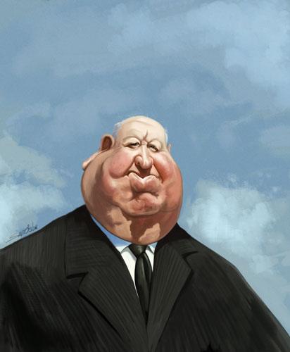 Cartoon: Alfred Hitchcock caricature (medium) by Caricaturas tagged alfred,hitchcock,caricature,famous,director,birds,master,suspense,hollywood,celebrity