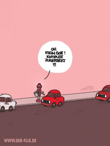 Cartoon: Oh mein Gott! Komplett zugeparkt (medium) by Flix tagged frau,auto,parkplatz