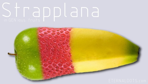 Cartoon: Strapplana (medium) by eternaldots tagged gen,mix,apple,strawberry,banana,fruit