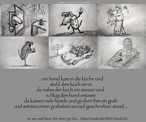 Cartoon: ...ein hund kam in die küche... (medium) by schmidibus tagged grab,messer,koch,ei,küche,hund