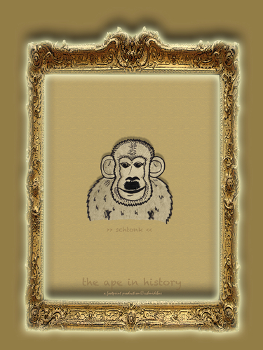 Cartoon: the ape in history-no.5-adolf (medium) by schmidibus tagged hölle,teufel,vernichtung,zerstörung,tod,leid,unakzeptabel,reich,drittes,unmensch,diktator