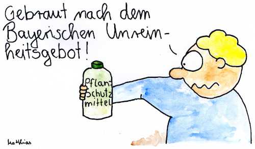 Cartoon: Pflanzenschutzmittel (medium) by Matthias Schlechta tagged bayern,csu,landwirtschaftsminister,glyphosat,pflanzenschutzmittel,unkrautvernichter,reinheitsgebot,bayern,csu,landwirtschaftsminister,glyphosat,pflanzenschutzmittel,unkrautvernichter,reinheitsgebot