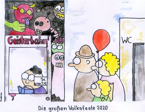 Cartoon: Volksfeste 2020 (medium) by Matthias Schlechta tagged corona,volksfest,virus,verbot,empfehlung,massenveranstaltung,geisterspiel,geisterbahn,rummel,übertragungskette,übertragung,quarantäne,isolation,versammlungsverbot,corona,volksfest,virus,verbot,empfehlung,massenveranstaltung,geisterspiel,geisterbahn,rummel,übertragungskette,übertragung,quarantäne,isolation,versammlungsverbot