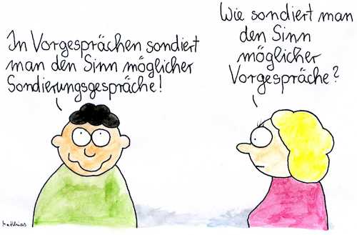 Cartoon: Vorgespräche (medium) by Matthias Schlechta tagged regierung,regierungsbildung,koalition,groko,vorgespräche,sondierungen,cdu,csu,spd,regierung,regierungsbildung,koalition,groko,vorgespräche,sondierungen,cdu,csu,spd