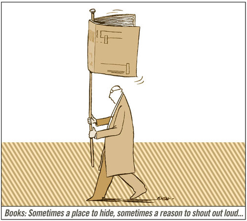Cartoon: Books_Place_to_hide (medium) by firuzkutal tagged freedom,of,speech,media,head,expression,kutal,firuzkutal,book,demonstration,protestmeeting,scream,voice