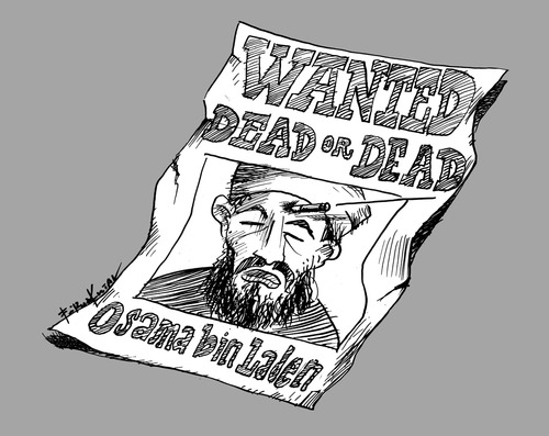 Cartoon: Dead.or.dead (medium) by firuzkutal tagged barack,osama,bin,laden,arap,dead,kill,obama,crisis,usa,bush,problem,burn,middle,east