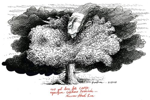 Cartoon: I_am_a_walnut_tree (medium) by firuzkutal tagged firuzkutal,cartoon,cartoonist,asylum,nazimhikmet,nazim,walnut,tree,police,istanbul,turkey,degradation,physical,immigration,integration,power,minority,majority,fight,russia,communism,varna,moscow,theodarakis,lorca