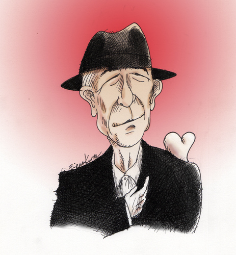 Cartoon: In memoriam.. R.I.P. Leonard (medium) by firuzkutal tagged leonardcohen,cohen,canada,famousbluecoat,everybodyknows,firuzkutal,suzanne