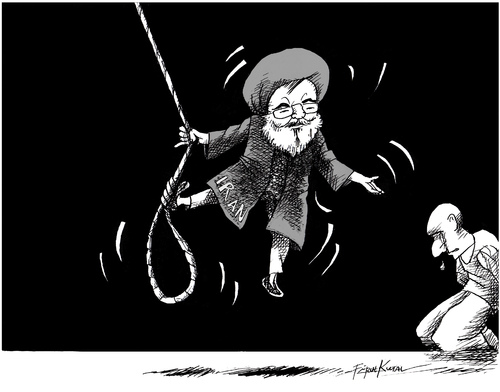 Cartoon: increased hanging in iran (medium) by firuzkutal tagged iran,hanging,hand,islam,state,ahmadinejad,amnesty,rouhani,iran,hanging,hand,islam,state,ahmadinejad,amnesty,rouhani