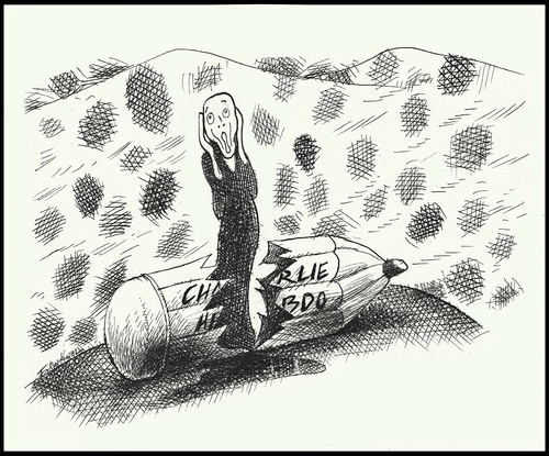 Cartoon: Je suis encore Charlie (medium) by firuzkutal tagged occidentalism,orientalism,orientalist,mobbing,tolerance,satire,hebdo,charlie,harakiri,france