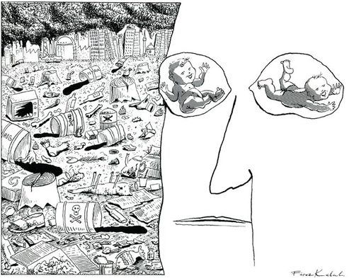 Cartoon: new_born_children (medium) by firuzkutal tagged environment,garbage,restavfall,nuclear,modern,society