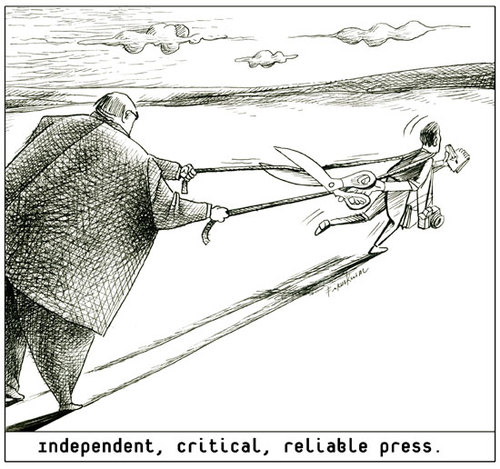 Cartoon: Reliable_press (medium) by firuzkutal tagged freedom,of,speech,media,head,expression,kutal,firuzkutal,book,demonstration,protest,press,jpournalism,meeting,scream,voice