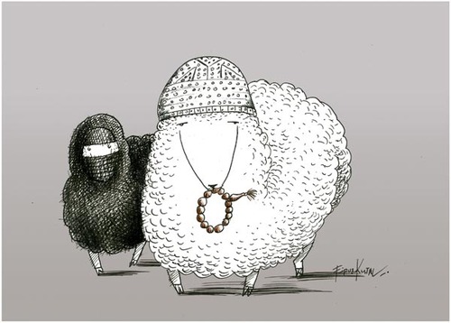 Cartoon: You_don-t_ sacrifice_us_now?! (medium) by firuzkutal tagged sheep,sacrifice,beief,quran,kuran,muslim,holy,animal,fest,fiest,party,firuzkutal,protest