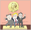 Cartoon: Nobel Peace Prize Candidates? (small) by firuzkutal tagged nobel peace prize kim jong hu donald trump usa south north korea moon jae in negotiations talk committe 2018 nobelpreis