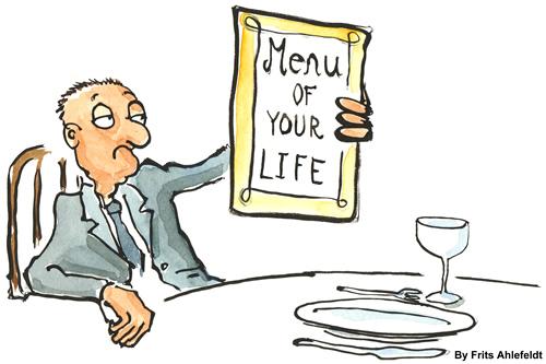 Cartoon: Guy that just cant be bothered (medium) by Frits Ahlefeldt tagged life,restaurant,people,enough,menu,eat,options,choose