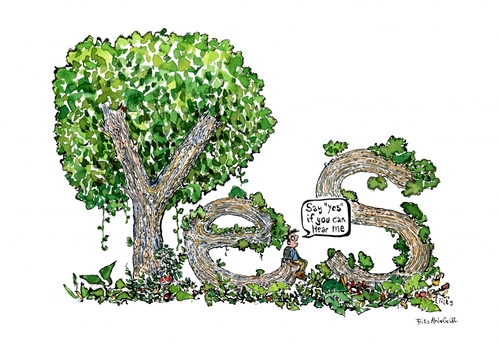 Cartoon: Nature Says Yes (medium) by Frits Ahlefeldt tagged nature,ecology,biodiversity,environment,forest,trees,communication,relationship,wellness