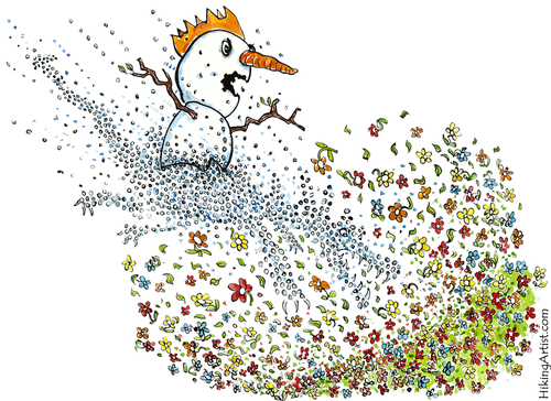 Cartoon: Snow man attacks spring (medium) by Frits Ahlefeldt tagged cartoon,drawing,snow,winter,may,april,flowers,nature,attack,king,angry