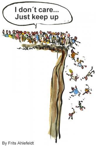 Cartoon: Why do we behave like Lemmings? (medium) by Frits Ahlefeldt tagged lemming,effect,animal,rodent,people,life,group,gue,line,edge,illustration,ink,cartoon