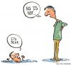Cartoon: Different perspectives (small) by Frits Ahlefeldt tagged communication,size,tall,small,guy,water,drowning,perspectives