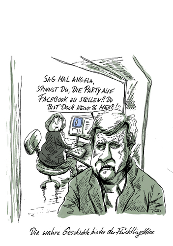 Cartoon: diewahregeschichtehinterderflüc (medium) by Parallelallee tagged facebook,seehofer,merkel,flüchtlingskrise