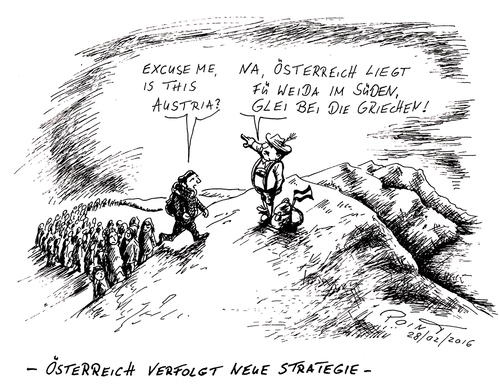 Cartoon: Österreichs neueste Strategie (medium) by Parallelallee tagged österreich,flüchtlinge,flüchtlingsstrom,balkanroute,griechenland