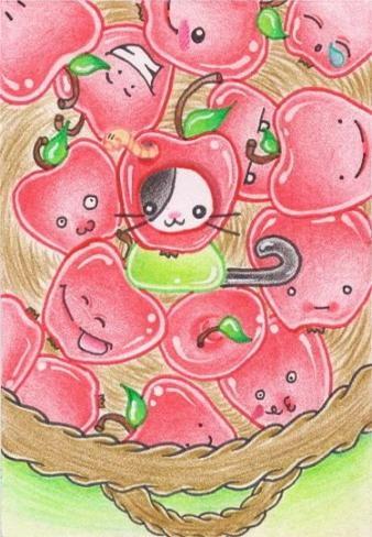 Cartoon: Kitty or Apple (medium) by Metalbride tagged traiding,card,widget